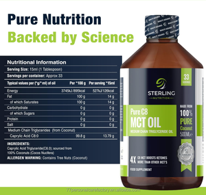El aceite STERLING NUTRITION Premium 99.7% Pure C8 MCT aumenta las cetonas 3 veces más que otros MCTs-<span class=keywords><strong>Dieta</strong></span> <span class=keywords><strong>Keto</strong></span> y café <span class=keywords><strong>a</strong></span> prueba de balas - Product Image 2