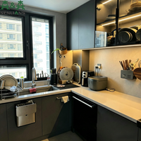 Meubles de cuisine modernes en L SLS, armoires personnalisées à texture mate avec éclairage intégré pour projets résidentiels