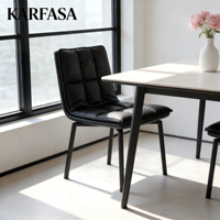 Chaise de salle à manger KARFASA en cuir véritable importé, nouveau style chinois, rembourrage doux, cadre en bois, pieds en acier carbone, luxe léger