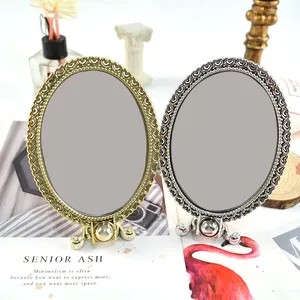 Venta al por mayor logotipo personalizado princesa espejo plegable de mano Etiqueta Privada Espejos de maquillaje de mano espejo de tocador ovalado plateado