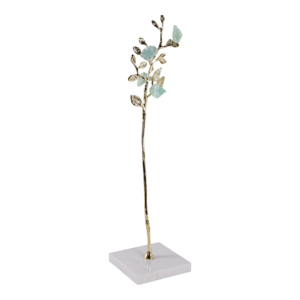 Sculpture d'arbre décorative pour la maison, tige dorée avec cristaux d'aquamarine, base en marbre, élément décoratif élégant pour salon, bureau, salle de bain - Product Image 2