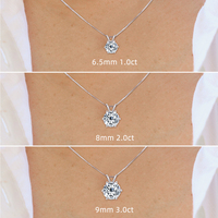 Collier Pendentif Moissanite Ronde 1ct 2ct 3ct en Argent Sterling 925 Plaqué Or VVS avec Certificat GRA