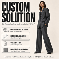 Ensemble de tailleur professionnel sur mesure pour femmes de grande taille, blazer en lin à motif damier et pantalon taille haute à jambes larges extra long, vente en gros