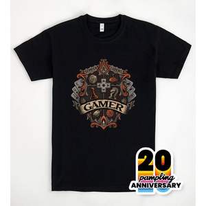 <b>Gamer</b> Crest Black <b>T</b>-<b>Shirt</b> For Gamers With Vintage Design And Gaming Symbols - Product Image 3
