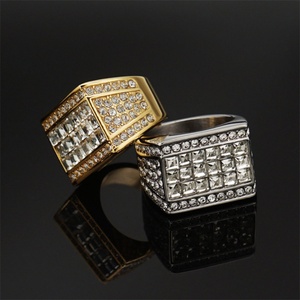 New Arrival Stainless Steel square Diamond Charm Gold Plated Round <b>Rings</b> <b>Men</b> - Product Image 3