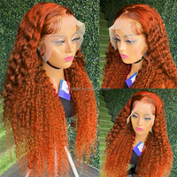 Peluca de Cabello Virgen Rizado con Densidad del 200%, Ondulado Profundo, Liso, HD 13x6, Color Jengibre, Peluca de Encaje para Mujeres Negras