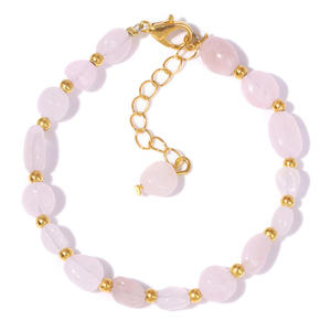 Bracciale in Pietra Naturale Irregolare da Donna, Gioiello Ispirato a Semipreziosi, Intrecciato, Regolabile, con Cristallo di Fragola - Product Image 5