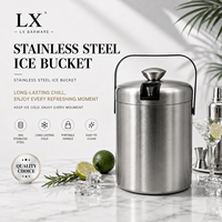 LIXING Ensemble de seau à glace rond moderne en acier inoxydable avec pinces et couvercle, motif floral de luxe, refroidisseur à vin pour la maison, le bar et les fêtes, capacité 1,6 L