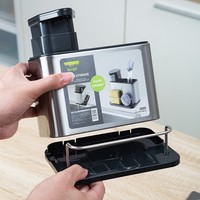 Support de rangement et de nettoyage 3-en-1 moderne et minimaliste en acier inoxydable pour cuisine, avec porte-brosse, porte-torchon et porte-flacon de liquide