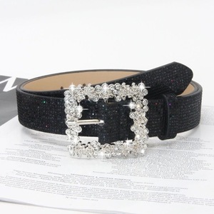 <span class=keywords><strong>Ceinture</strong></span> en cuir PU scintillante avec boucle carrée en strass <span class=keywords><strong>argentée</strong></span> pour femmes, pour pantalons - Product Image 3