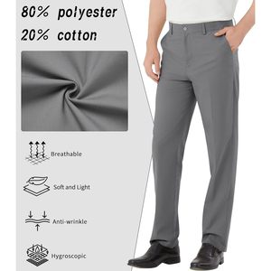 Pantalones de Vestir para Hombre, Corte Clásico, Frente Plano, Flexibles, de Poliéster y Algodón, Antiarrugas, para Oficina y Negocios - Product Image 3