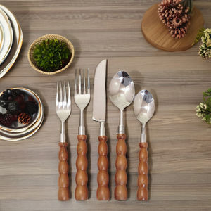 Ensemble de couverts design coréen argent brillant manche en bois de haute qualité durable élégant parfait pour les mariages fêtes utilisation par les enfants - Product Image 1