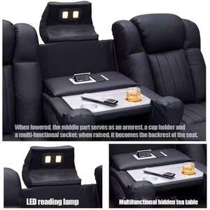 Sofá de cuero minimalista moderno para oficina y sala de estar, sofá de cine prensado para SALA DE TV con características extensibles y de masaje - Product Image 4