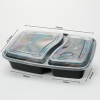 Boîte à lunch noire en plastique PP jetable à 2 compartiments recyclable avec couvercle