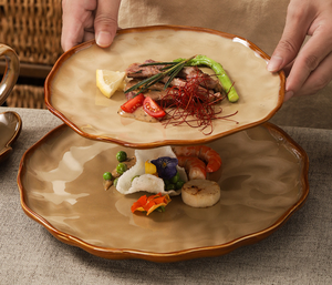 Juego de Vajilla de Cerámica Irregular con Esmalte Cambiante al Horno, Estilo Retro Japonés, Platos y Tazones de Gres Rústico, Apto para Microondas - Product Image 1