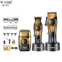 Tondeuse à Cheveux Professionnelle Kemei Max Km-8557 Pro Super Luxe Combo – Kit de Coiffure Sans Fil avec Station de Recharge Électrique