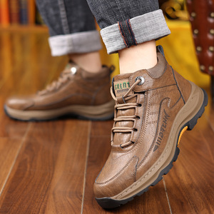Bottes d'hiver pour hommes en cuir véritable, hauteur cheville, doublure chaude en fourrure, semelle extérieure en caoutchouc imperméable, bout rond, semelle intermédiaire en EVA - Product Image 2