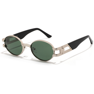 Unisex Oval <b>Sunglasses</b> Metal <b>Frame</b> Full Rim Green Lenses UV400 Protection Retro Style for Adults Outdoor Activities - Product Image 6