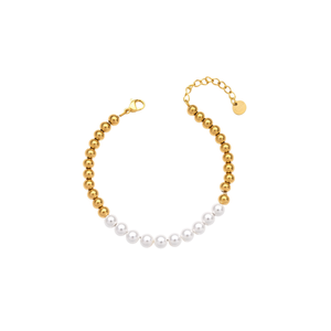 Fashion <b>Beaded</b> <b>Bracelet</b> 316L Stainless Steel PVD <b>Gold</b> Plating Sustainable Resistant Pearl Design - Product Image 2