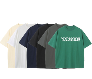 T-shirt en coton surdimensionné pour homme Yukaihe, manches courtes, col rond, imprimé lettres, tissu jersey, couleur gris - Product Image 2