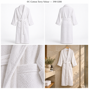 Albornoz de Lujo 100% Algodón Terry Velour 390GSM Transpirable Lavable a Máquina para Hotel y Spa Unisex Blanco - Product Image 2