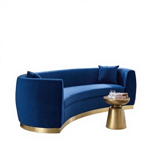 Sofá de terciopelo curvo <span class=keywords><strong>Wolff</strong></span> de alto rendimiento con tres asientos, color azul marino - Product Image 2