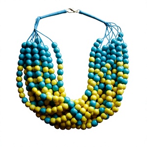 Classic <b>Blue</b> Yellow Multi Strand Resin <b>Bead</b> Necklace Handmade Colorful Round Statement Stylish Jewelry Wedding Party for Women - Product Image 1