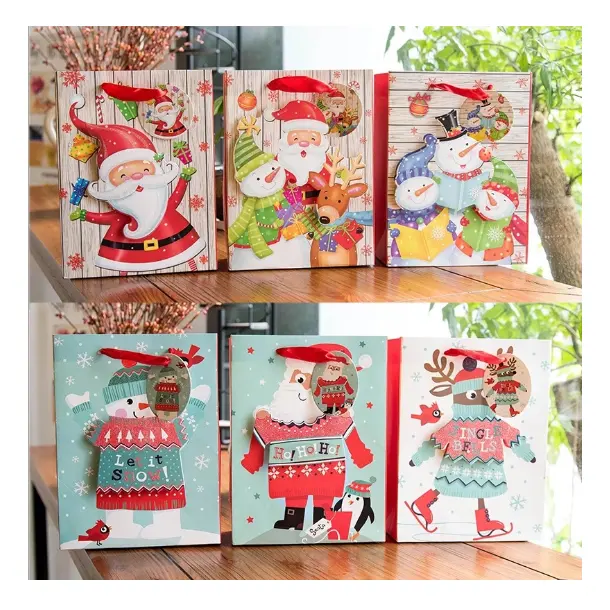 2020 Wholesale Moose Santa Claus Christmas Paper Gift Bag Holiday Cartoon Creative Tote Candy Sacos De Navidad