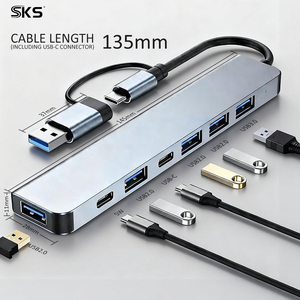 Hub <span class=keywords><strong>USB</strong></span> portable 7 en 1, <span class=keywords><strong>4</strong></span> ports <span class=keywords><strong>USB</strong></span> 2.0, double connecteur <span class=keywords><strong>USB</strong></span> A vers Type-C PD - Charge rapide, compatible avec les imprimantes iOS - Product Image 3