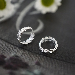 Pendientes de Aro E3750 en Oro Blanco para Mujer, Diseño de Planta, Estilo Clásico, Joyería de Aleación, Pendientes Perforados - Product Image 4