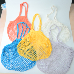 Trong Kho Nhanh Chóng Vận Chuyển Có Thể Tái Chế Thân Thiện Với Môi 100% Cotton Dệt Vải Mua Sắm Túi Lưới Với Tay Cầm Dài Xách Tay Bán Buôn - Product Image 1