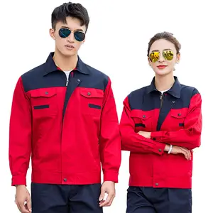 Pabrik keselamatan kerja scrub seragam lengan panjang pria pakaian kerja profesional jaket celana 100% Polyester