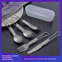 Ensemble de couverts de camping pliables et portables en alliage de titane ultra-léger pour l'extérieur (cuillère, fourchette, couteau, baguettes)