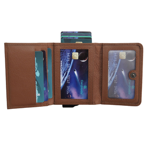 CardHoda Genuine Leather Unisex Card Holder Short <b>Wallet</b> with Button Closure Multi-Card Slots Minimalist Design <b>Brown</b> - Product Image 1