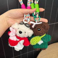 Porte-clés en peluche chien Teddy mignon et coloré avec nœud, pendentif animal de dessin animé pour sac à dos, décoration suspendue, cadeau de Noël et d'anniversaire
