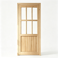 Porte intérieure en bois de pin massif non fini avec porte en verre, surface lisse, pour usage résidentiel