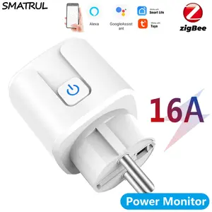 Tuya Zigbee 3.0 Smart Plug Socket EU 16A Power Outlet Electric Monitor Remote Control For Alexa Google Home For Gateway