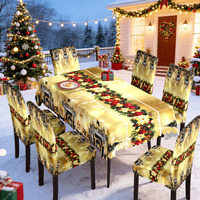 Offre Spéciale : Housse de Chaise et Nappe de Noël Dorées Élégantes pour Décoration de Salle à Manger Festive – Qualité Supérieure