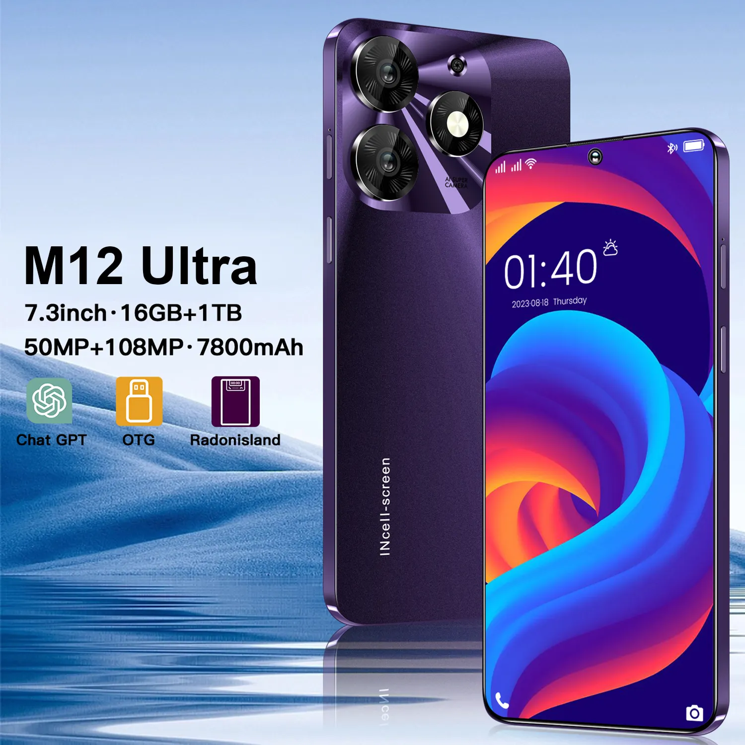 Hot Salling nuovissimo Design XIAO M12 Ultra Smartphone 7.3 pollici 16GB + 1TB grande memoria Smartphone cellulare con doppia scheda Sim 5G