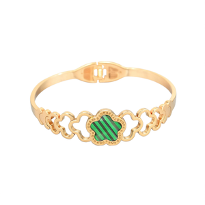 Bracelet ajustable en acier inoxydable 316L plaqué or PVD avec incrustation verte - Product Image 2