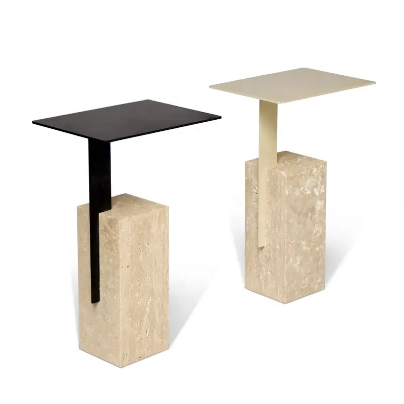 2024 vente chaude meubles de salon table basse Mono table d'appoint travertin et métal table d'appoint aspect moderne