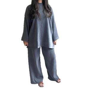 महिलाओं की लंबी आस्तीन शीर्ष और पैंट नई कॉर्डरॉय ठोस रंग दो-टुकड़ा - Product Image 5