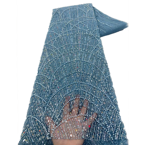 NI.AI gaun pernikahan pengantin, renda jaring manik-manik renda Afrika Tulle kualitas tinggi dengan payet bordir kain renda untuk - Product Image 6