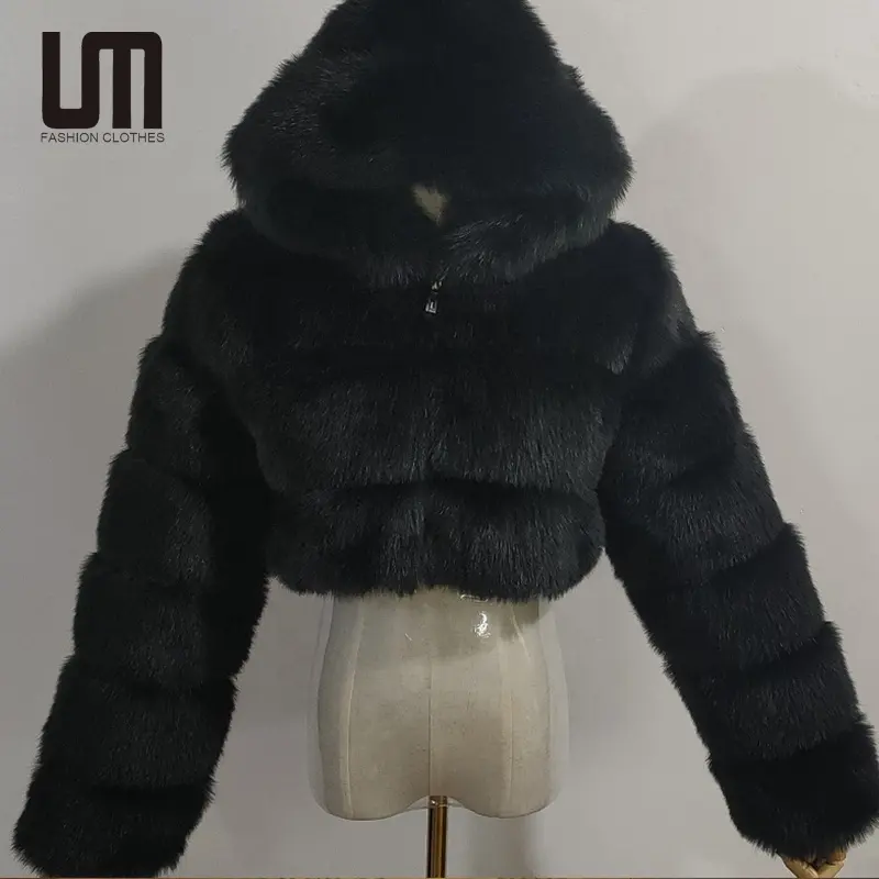 Liu Ming High Quality Winter Hot Sale Women Warm Windproof Outdoor Faux Fur Coat Cropped Plus Size Jacket With Hood