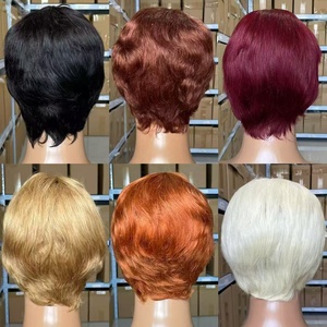 Perruque <span class=keywords><strong>courte</strong></span> bouclée style bob pour femmes noires, <span class=keywords><strong>coupe</strong></span> pixie avec frange, <span class=keywords><strong>cheveux</strong></span> vierges brésiliens, perruques bon marché fabriquées à la machine - Product Image 3