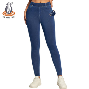 Alxin Leggings skinny en jean <span class=keywords><strong>taille</strong></span> <span class=keywords><strong>haute</strong></span> pour femmes <span class=keywords><strong>jegging</strong></span> extensible avec poches personnalisées tendance mode simple - Product Image 4