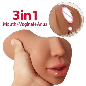 Deep Aircraft Cup for <b>Male</b> Masturbation Soft Silicone Wheat Color Waterproof Oral Anal 3-Channel <b>Masturbators</b> Real Touch Feeling - Product Image 4