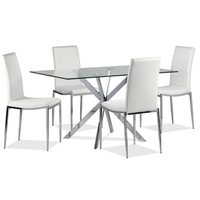 Table à manger rectangulaire en verre trempé au design moderne et nouveau, avec cadre chromé, pour hôtel et appartement