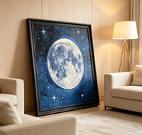 Peinture à l'huile Céleste Lune et Étoiles, Peinture Murale Géante Peinte à la Main, Paysage Lunaire sur Toile pour Décoration de Chambre