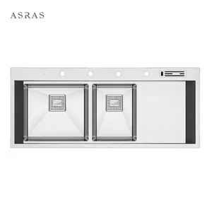 Asras SUS304 Luxury Handmade Kitchen Sink With Defrosting Board Drainer And Kitchen Tap Manufacturer 12050P
